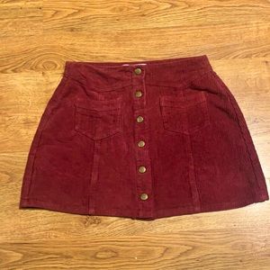 Red corduroy mini skirt